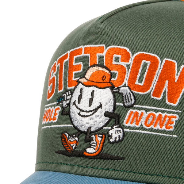 The Hat Shop Stetson Hole in One trucker cap front Logo