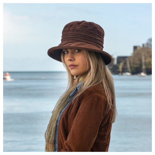 The Hat Shop Proppa Toppa Water Resistant Velour Packable Hat Brown