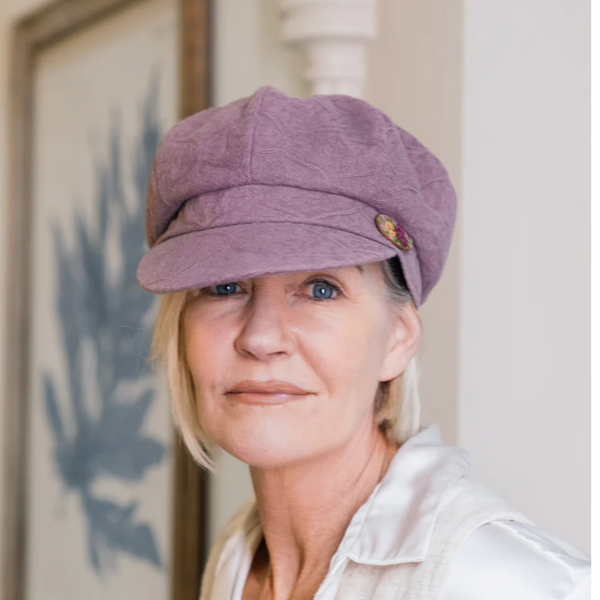 The Hat Shop Ladies Soft Damask Cotton Bakerboy Hat Aubergine