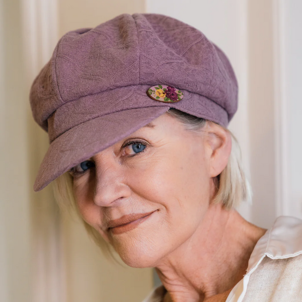 The Hat Shop Ladies Soft Damask Cotton Bakerboy Hat Aubergine