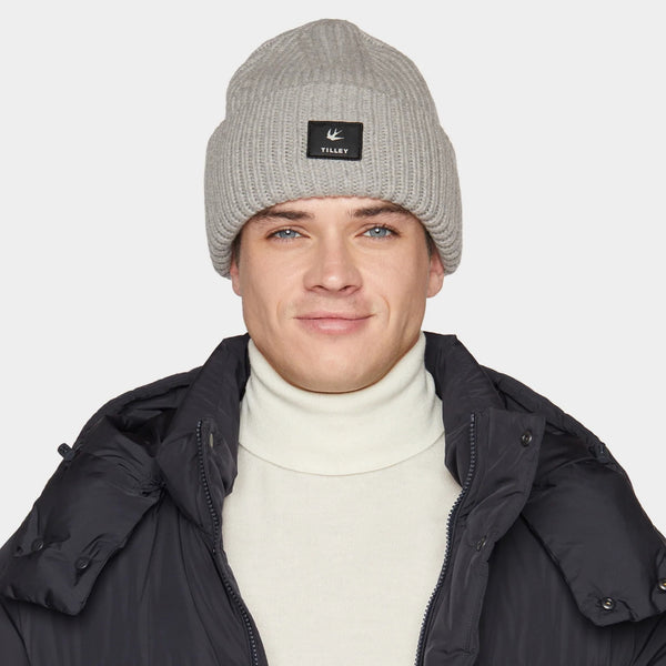The Hat Shop Tilley 100% Merino Wool Alpine Beanie Hat Grey