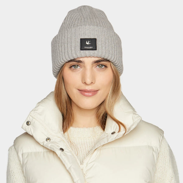 The Hat Shop Tilley 100% Merino Wool Alpine Beanie Hat Grey