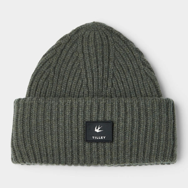 The Hat Shop Tilley 100% Merino Wool Alpine Beanie Hat Olive