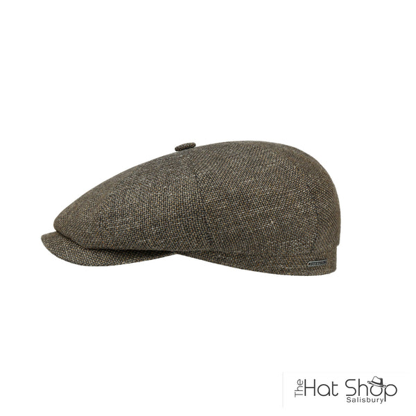 The Hat Shop Stetson Hatteras Ellington Linen Bakerboy Cap Olive