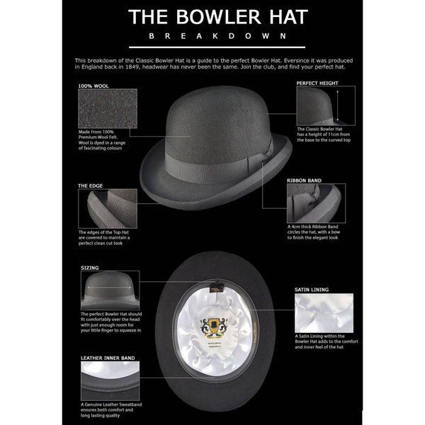 Traditional 100% Premium Wool Bowler Hat - The Hat Shop Salisbury