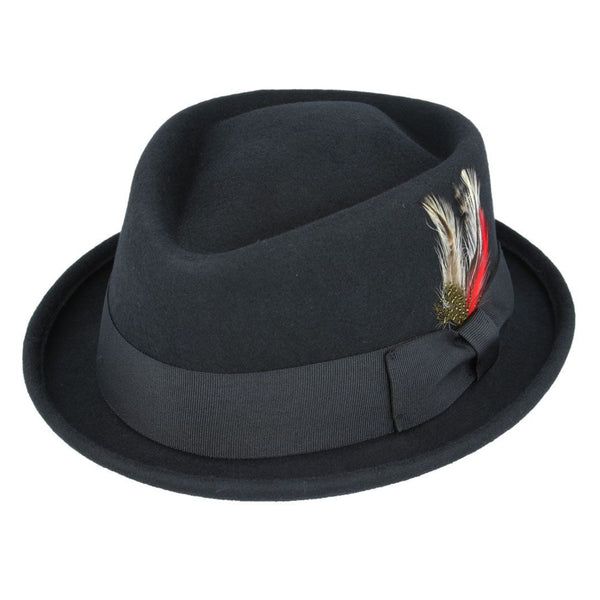 The Hat Shop Maz 100% Wool Diamond Crown Pork Pie Black