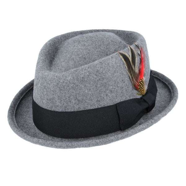 The Hat Shop Maz 100% Wool Diamond Crown Pork Pie Grey