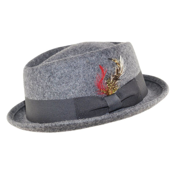 The Hat Shop Maz 100% Wool Diamond Crown Pork Pie Grey