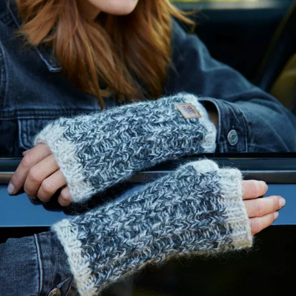 The Hat Shop Ladies Pachamama Lhasa Wool handwarmers Teal Blue