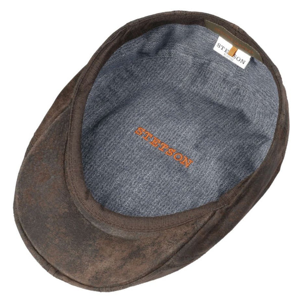 The Hat Shop Stetson Madison Leather Flat Cap Brown