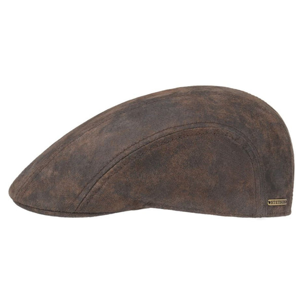 The Hat Shop Stetson Madison Leather Flat Cap Brown