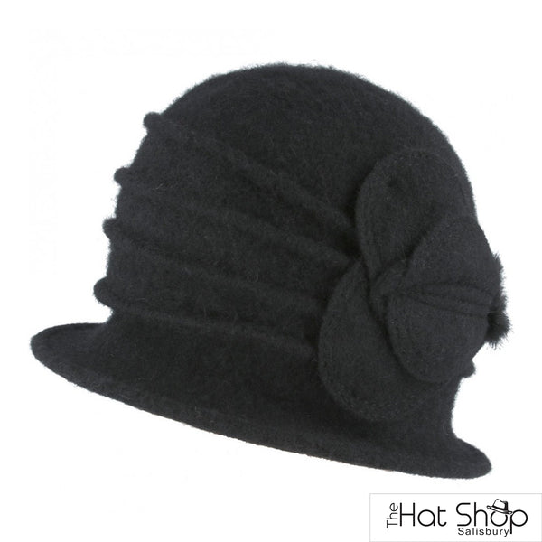 The Hat Shop Maz 1920s Wool Cloche Hat black
