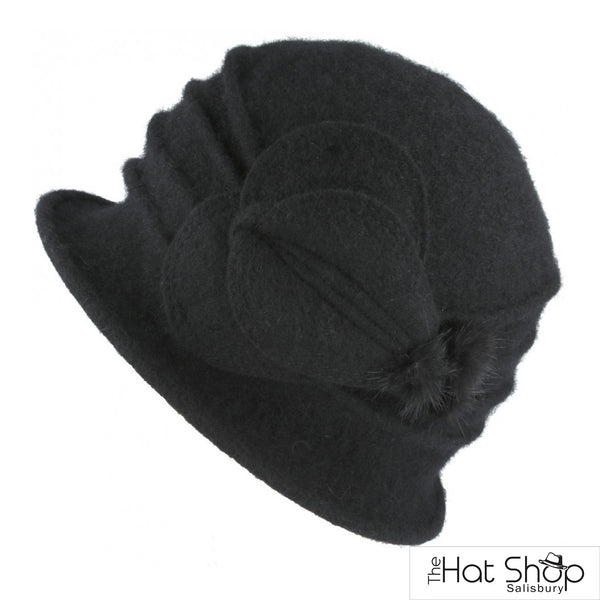 The Hat Shop Maz 1920s Wool Cloche Hat black