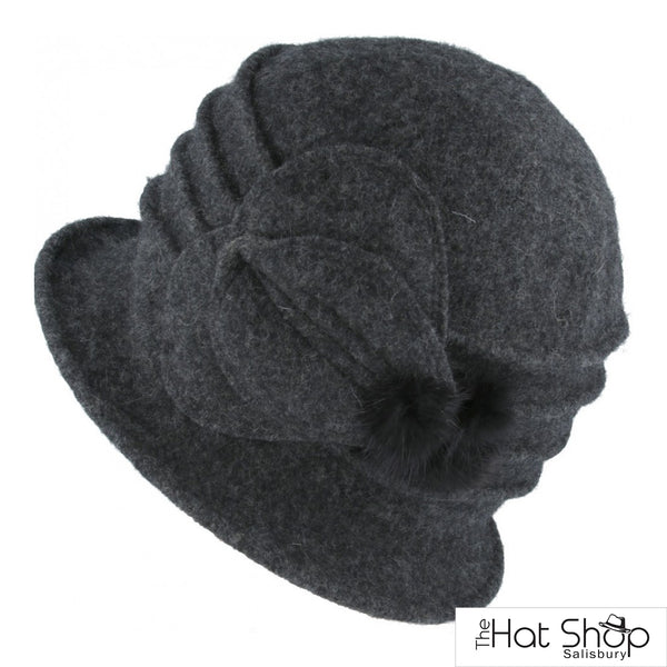 The Hat Shop Maz 1920s Wool Cloche Hat grey