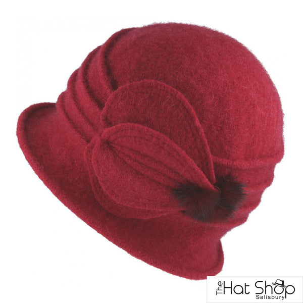 The Hat Shop Maz 1920s Wool Cloche Hat wine
