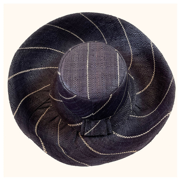 Ladies Raffia Mimosa Summer Hats Black Pinstripe