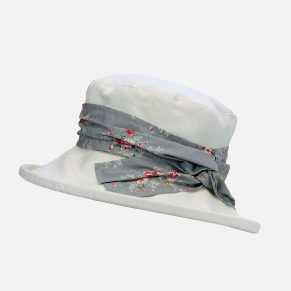 Proppa Toppa Damask Pattern Boned Hat with Floral Sash Grey