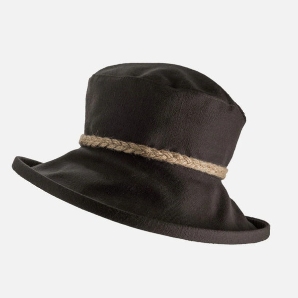 Proppa Toppa Packable Linen Sun Hat with String Plait Slate