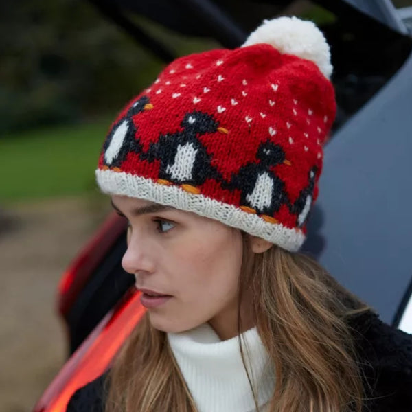 The Hat Shop Pachamama Penguin Christmas Wool Bobble Beanie Hat