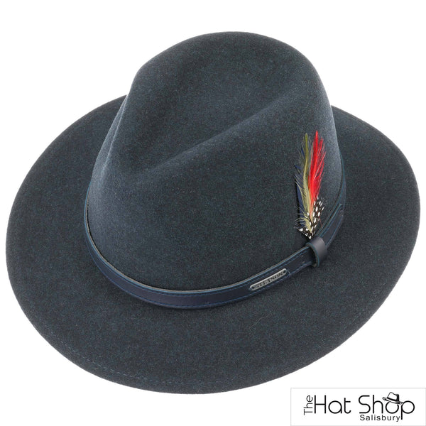 The Hat Shop Stetson Powell Traveller Fedora Navy Blue