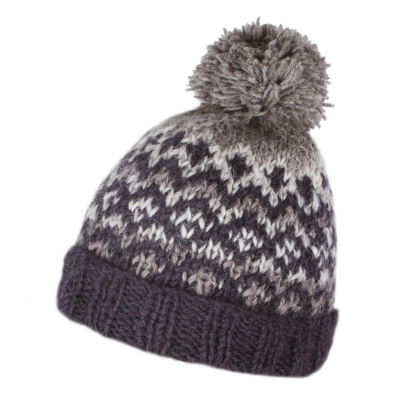 The Hat Shop Pachamama Clifden Wool Bobble Beanie Hat Charcoal