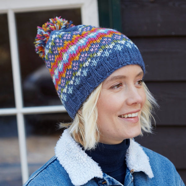 The Hat Shop Pachamama Clifden Wool Bobble Beanie Hat Denim