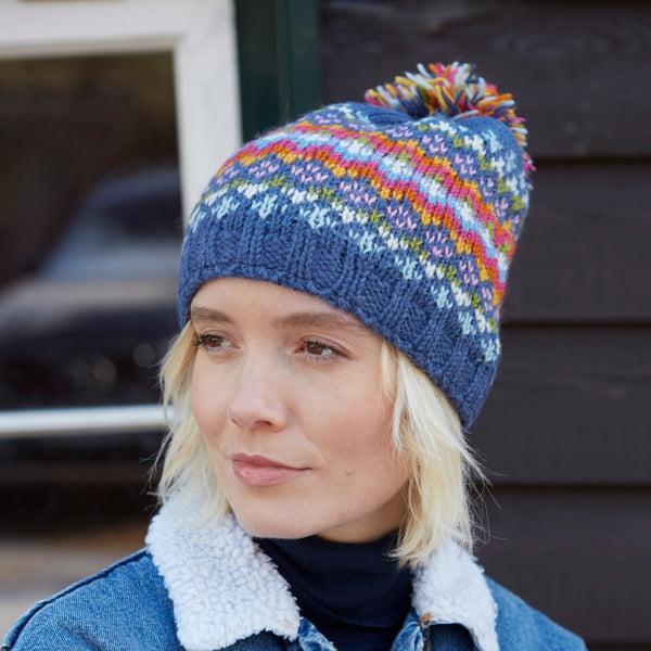 The Hat Shop Pachamama Clifden Wool Bobble Beanie Hat Denim