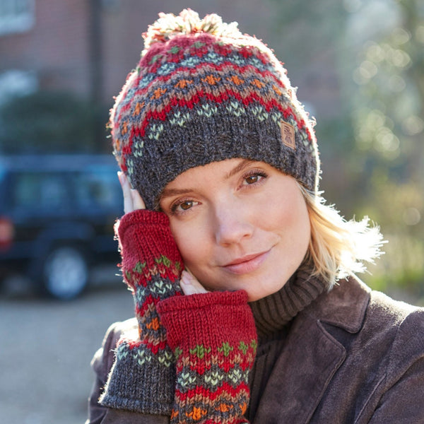 The Hat Shop Pachamama Elgin Wool Bobble Beanie Hat Burgundy