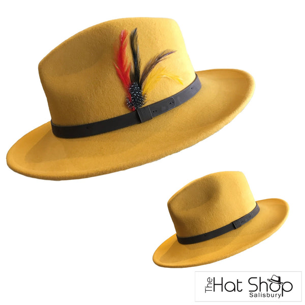 The Hat Shop Maz 100% Wool Fedora Mustard