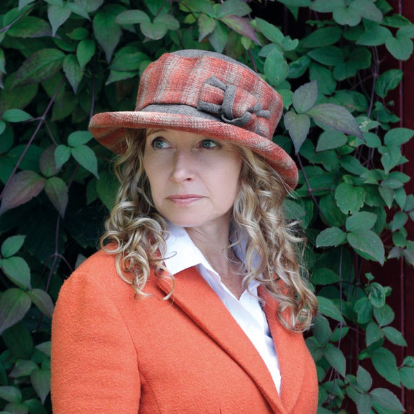 The Hat Shop Proppa Toppa Checked Hat with Boned Brim and Matching Bow Rust