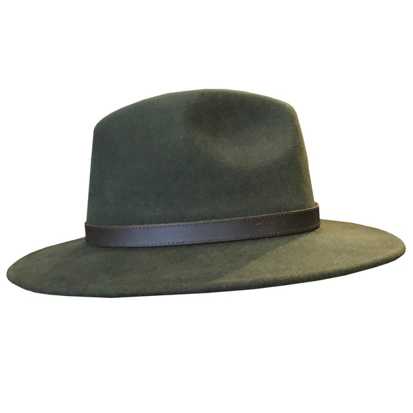 The Hat Shop Denton Wide Brim Fedora Green