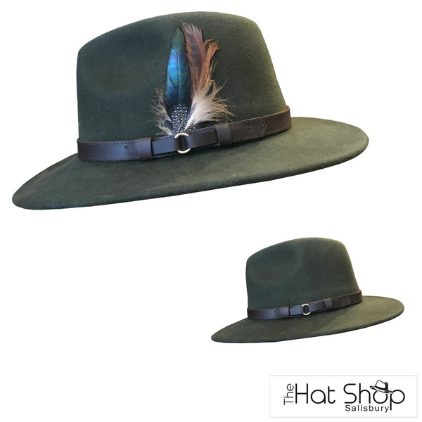 The Hat Shop Denton Wide Brim Fedora Green