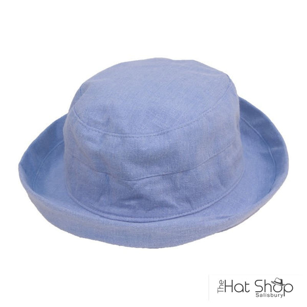 The Hat Shop Ladies Short Brim Linen Hat Blue
