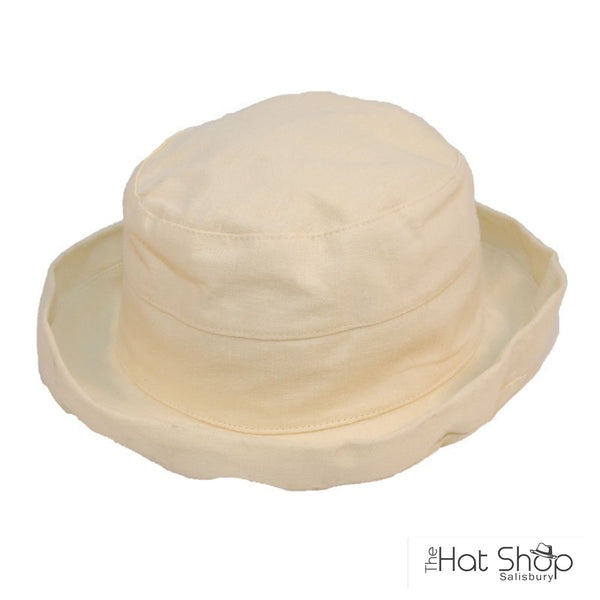 The Hat Shop Ladies Short Brim Linen Hat Cream