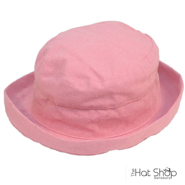 The Hat Shop Ladies Short Brim Linen Hat Pink