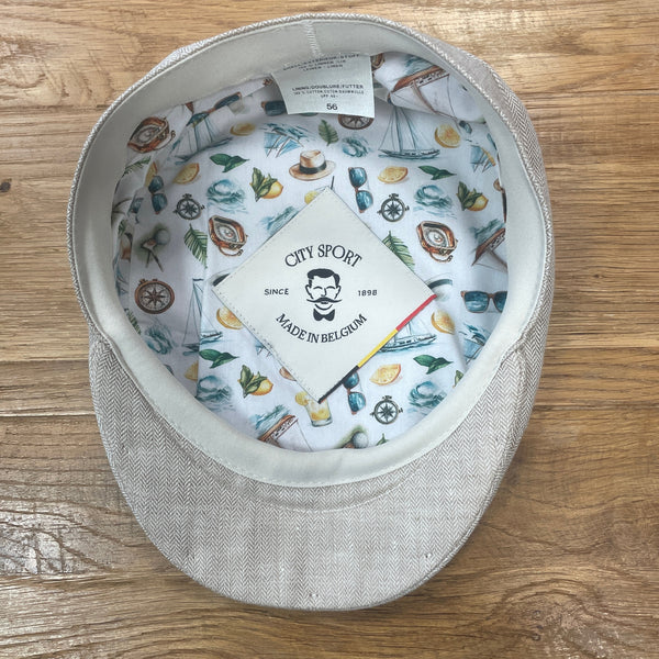 The Hat Shop City Sport 100% Linen Flat Cap Natural