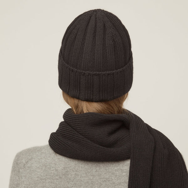 The Hat Shop Tilley Chunky Ribbed Merino Wool Beanie Black