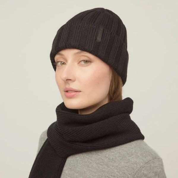 The Hat Shop Tilley Chunky Ribbed Merino Wool Beanie Black