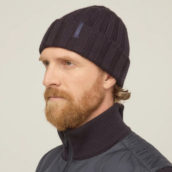 The Hat Shop Tilley Chunky Merino Wool Ribbed Beanie Hat Navy