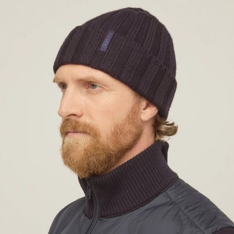 The Hat Shop Tilley Chunky Merino Wool Ribbed Beanie Hat Navy