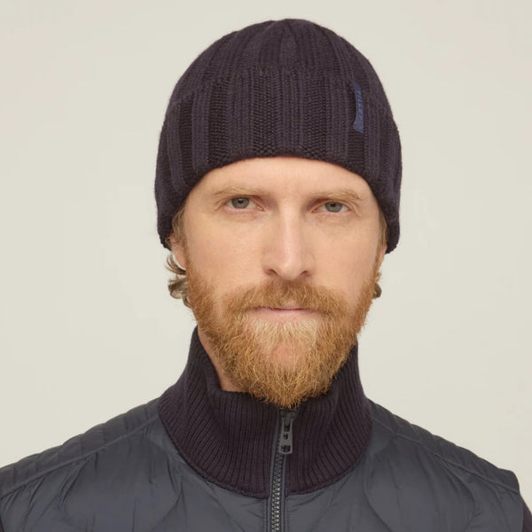 The Hat Shop Tilley Chunky Merino Wool Ribbed Beanie Hat Navy