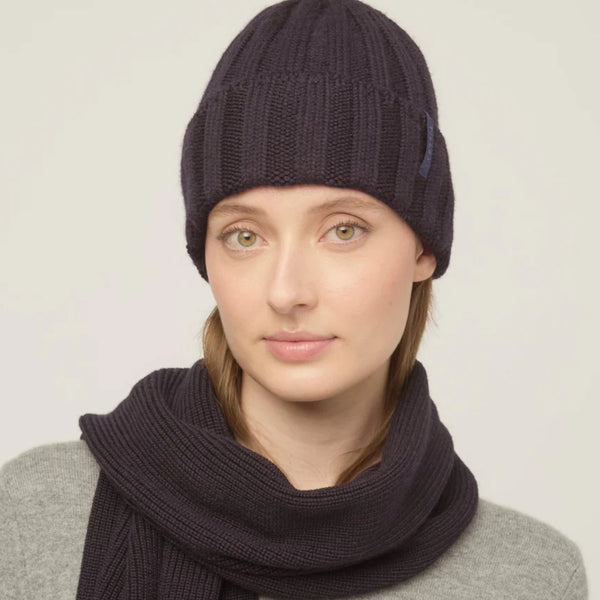 The Hat Shop Tilley Chunky Merino Wool Ribbed Beanie Hat Navy