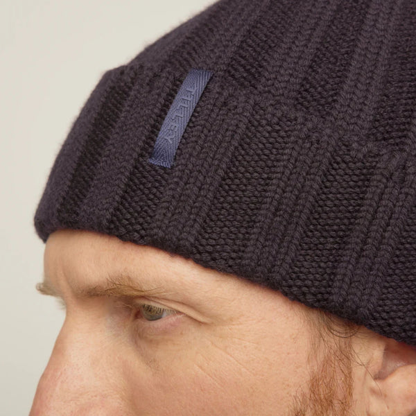 The Hat Shop Tilley Chunky Merino Wool Ribbed Beanie Hat Navy