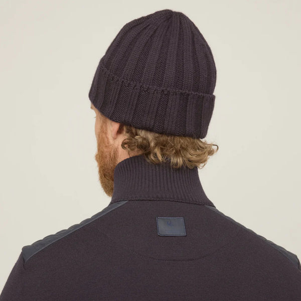 The Hat Shop Tilley Chunky Merino Wool Ribbed Beanie Hat Navy