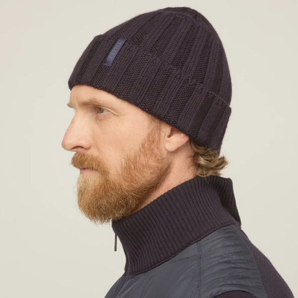 The Hat Shop Tilley Chunky Merino Wool Ribbed Beanie Hat Navy