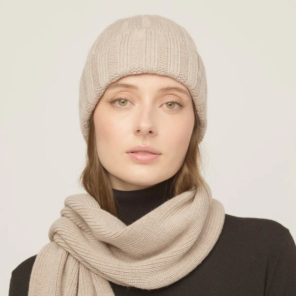 The Hat Shop Tilley Chunky Merino Wool Ribbed Beannie Oatmeal
