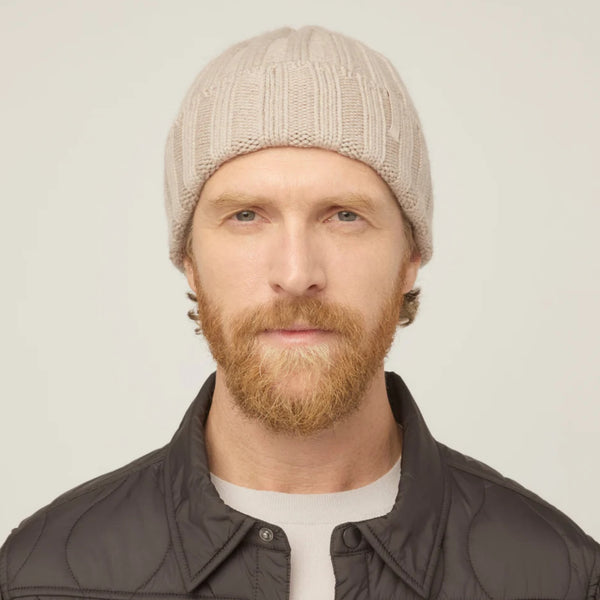 The Hat Shop Tilley Chunky Merino Wool Ribbed Beannie Oatmeal