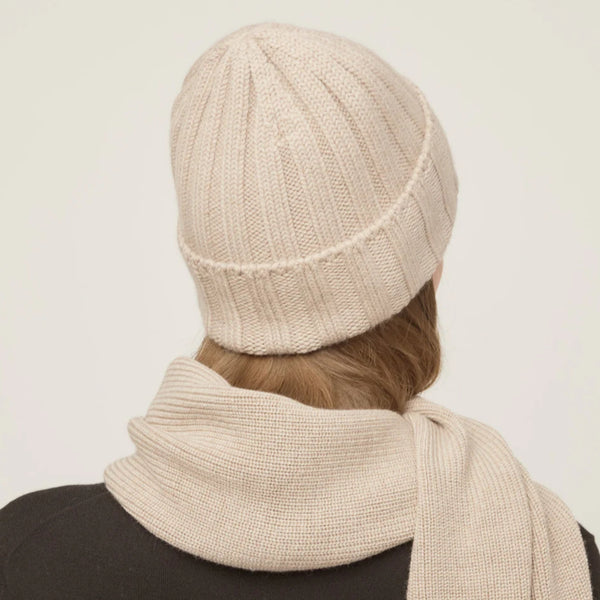 The Hat Shop Tilley Chunky Merino Wool Ribbed Beannie Oatmeal