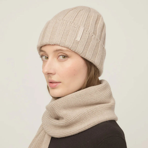 The Hat Shop Tilley Chunky Merino Wool Ribbed Beannie Oatmeal