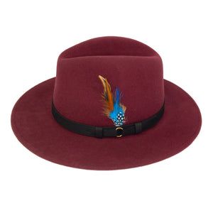 The Hat Shop Denton 100% Wool Wide Brim Fedora 'Maroon'